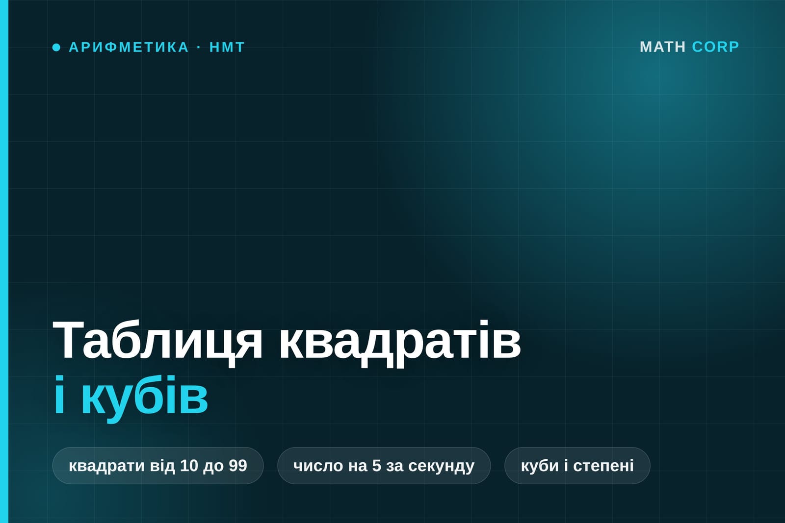 Таблиця квадратів, кубів і степенів. Квадрат числа, що закінчується на 5, рахують за секунду