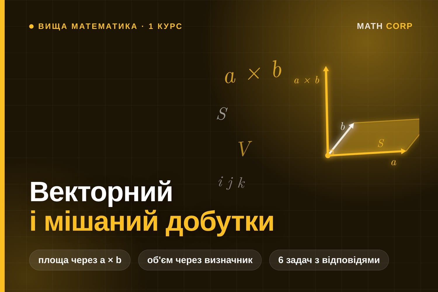 Векторний і мішаний добутки. Площу й об'єм за координатами рахують через визначник