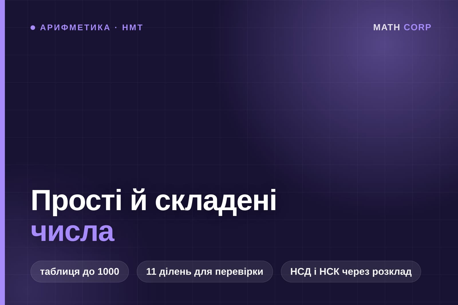 Прості й складені числа, таблиця простих чисел до 1000 і перевірка щонайбільше за 11 ділень
